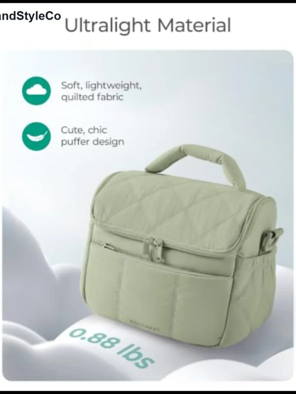 Insulated Quilted Lunch Bag Crossbody Tote PEVA Lining 6.7L Work Picnic